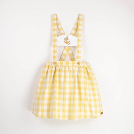 Popelin【即納】Yellow check dungaree skirt (yellow-white)《送料無料・セット割対象》