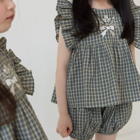 Wonny Ribbon【即納】(残りXL) Olive check set up《送料無料・セット割対象》