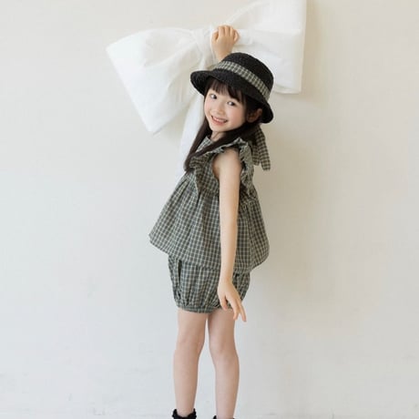 Wonny Ribbon【即納】(残りXL) Olive check set up《送料無料・セット割対象》