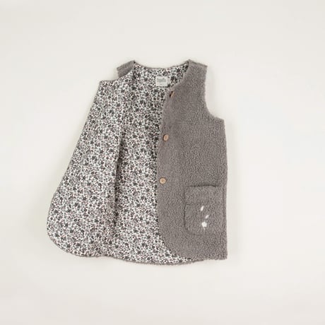 Popelin【即納】Taupe long fleece embroidered waistcoat《送料無料・セット割対象》
