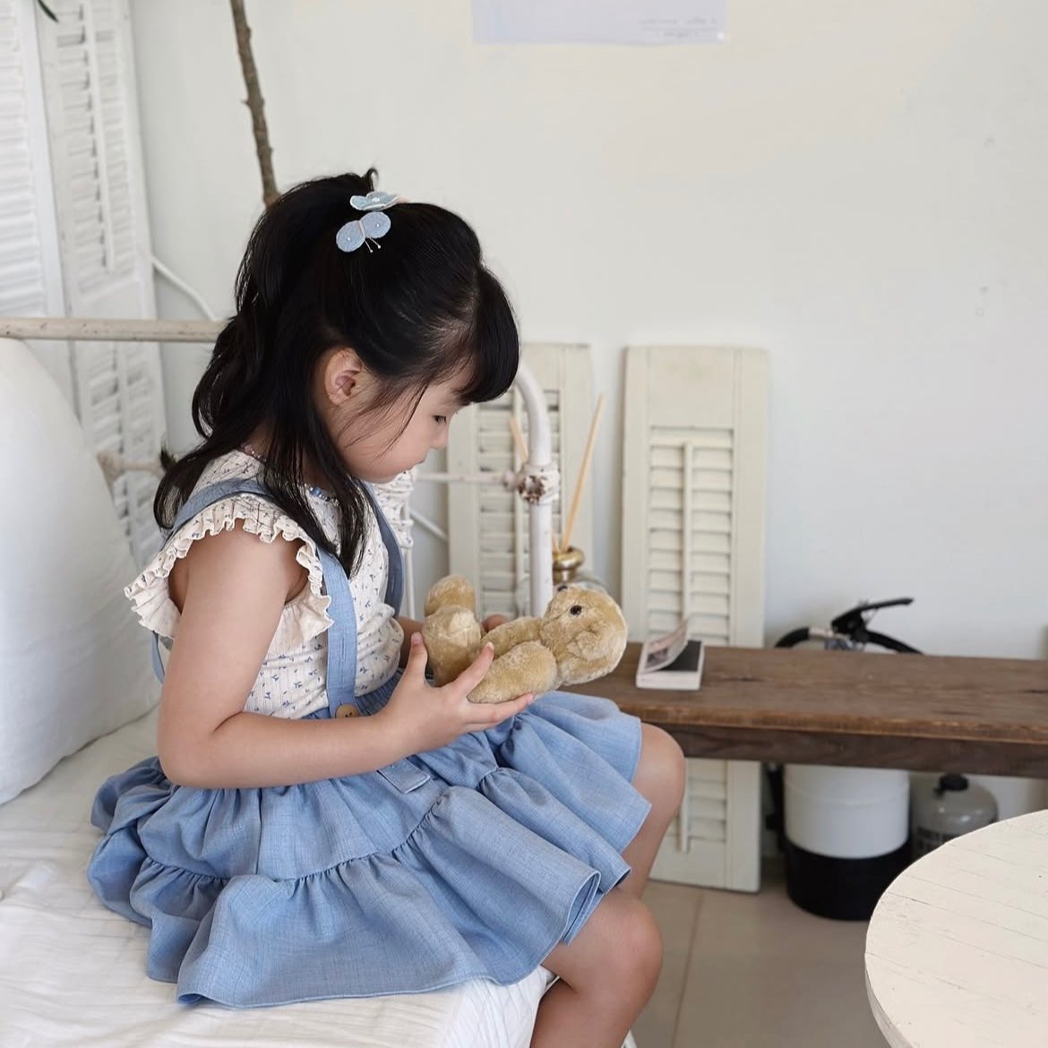 Wonny Ribbon【即納】(残りL) Grace skirt (cotton sky)