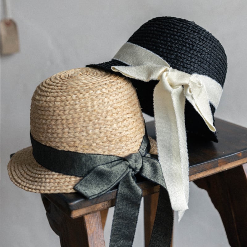 Wonny Ribbon【即納】(残りblack 2-5y) Linen raffia hat...