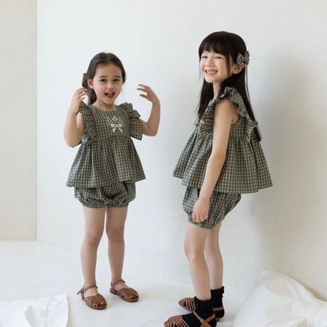 Wonny Ribbon【即納】(残りXL) Olive check set up《送料無料・セット割対象》