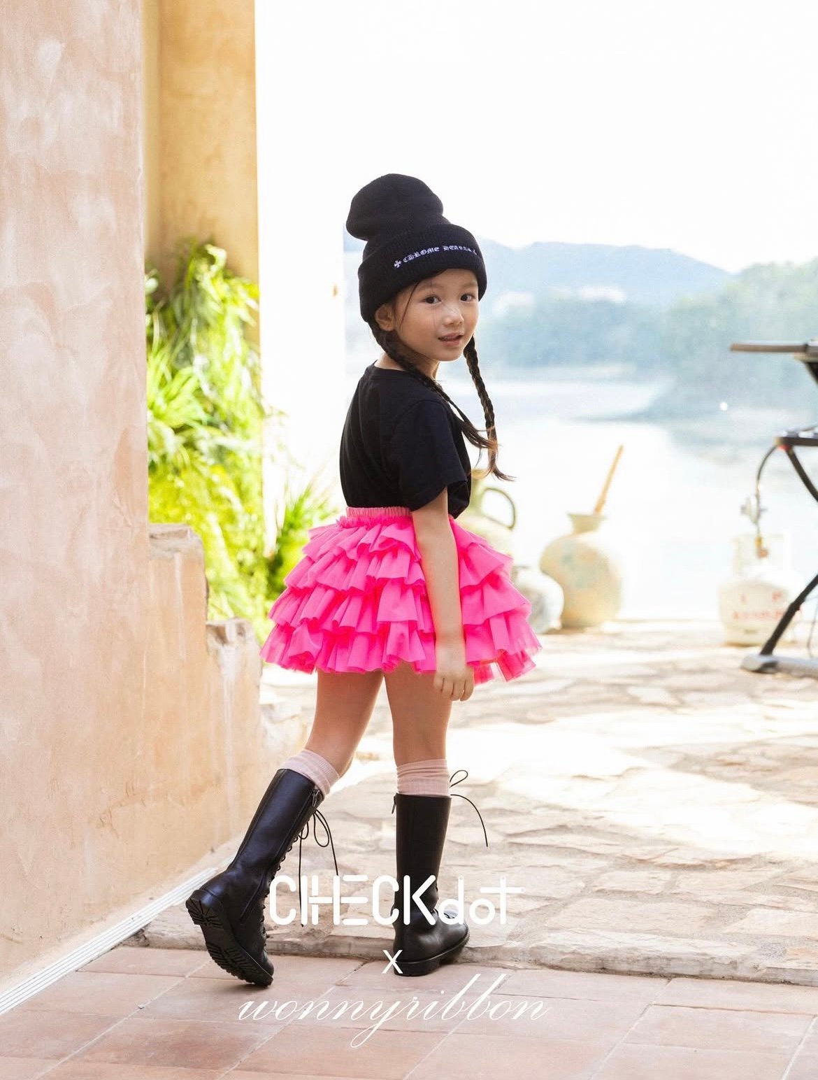 スカート wonny ribbon Wonny Ribbon【即納】Feather skirt (black/pink) 《送料無