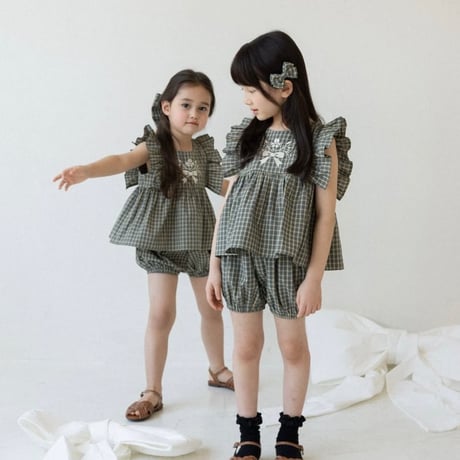 Wonny Ribbon【即納】(残りXL) Olive check set up《送料無料・セット割対象》