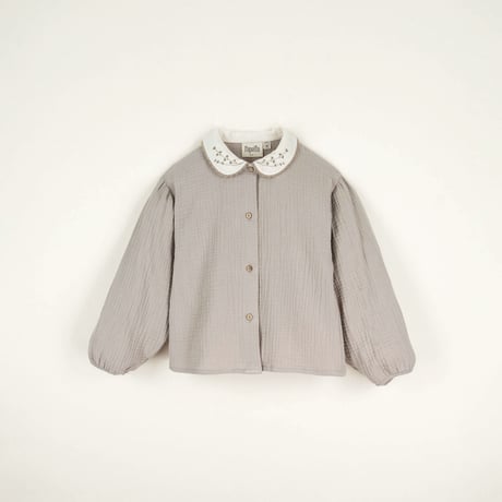Popelin【即納】Taupe blouse with embroidered collar《送料無料・セット割対象》