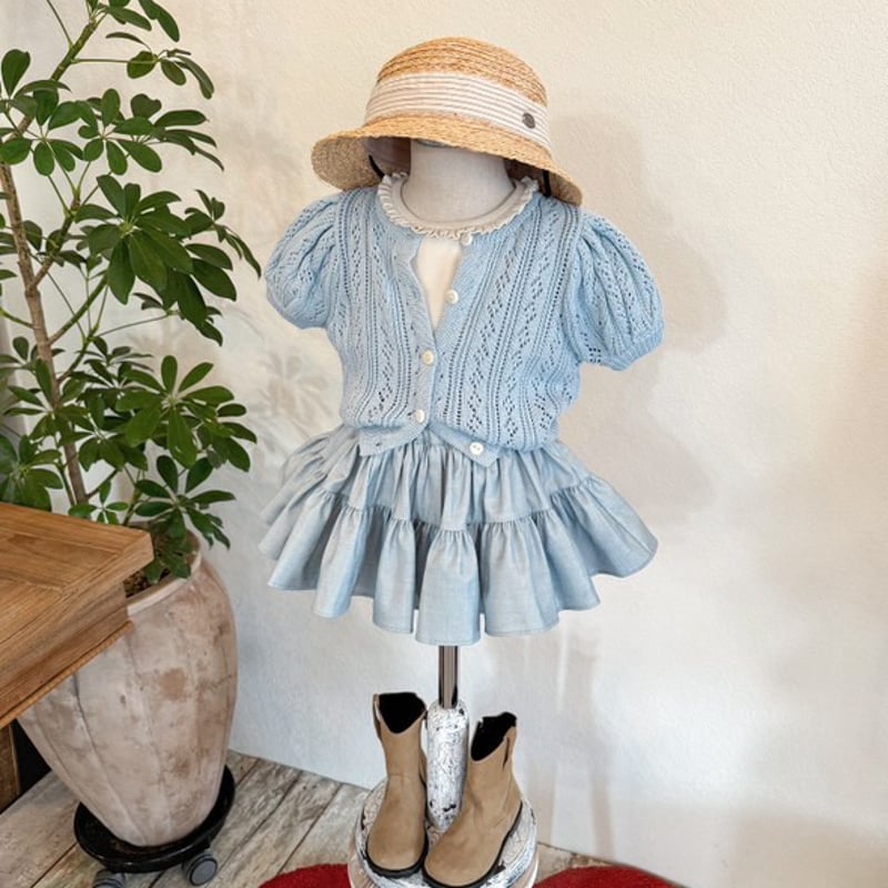 Wonny Ribbon【即納】(残りL) Grace skirt (ice blue) 《送