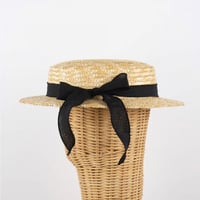 Popelin【即納】Linen ribbon Natural straw hat (black)《送料無料・セット割対象》