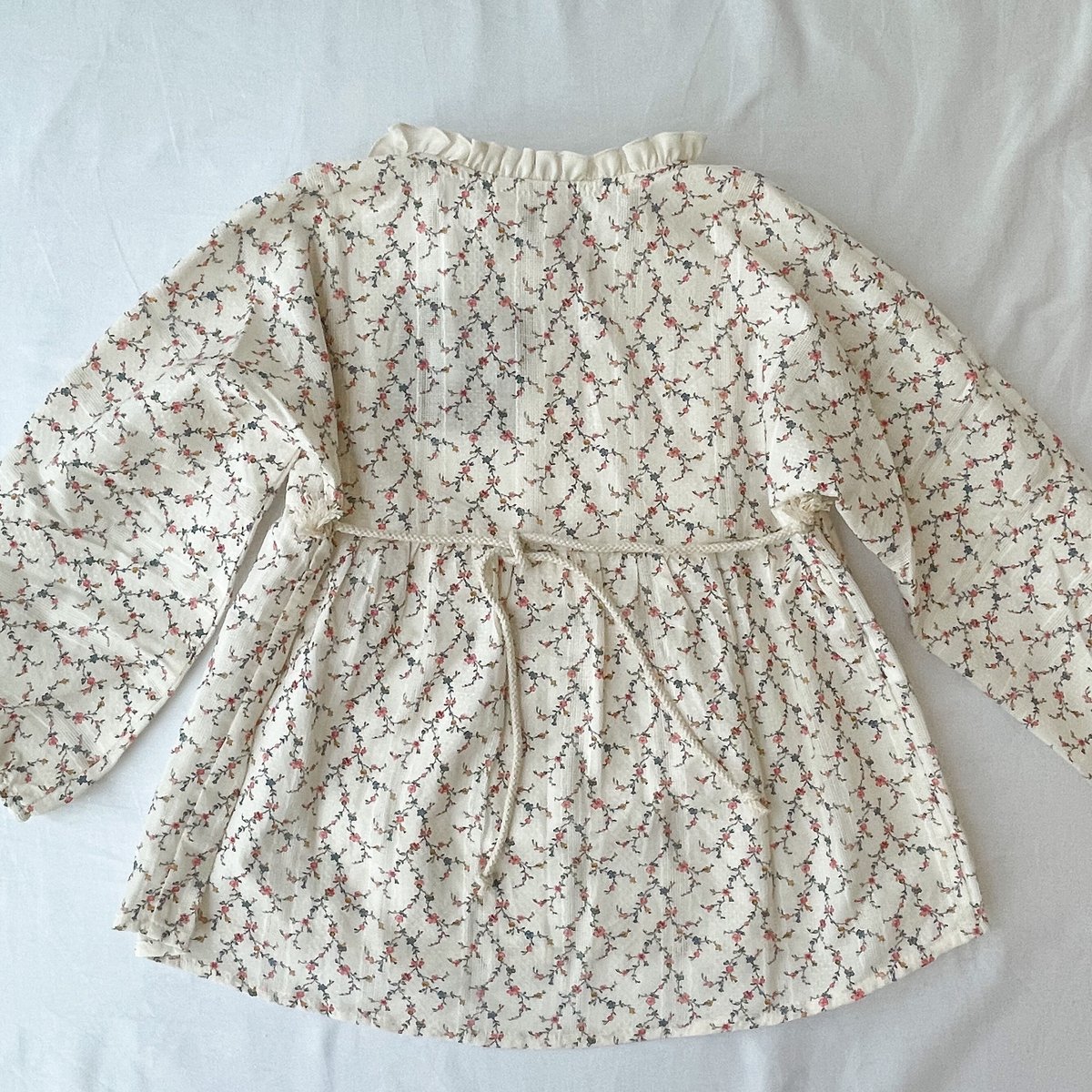 Popelin【即納】(残り5y) Pink floral blouse with yoke《