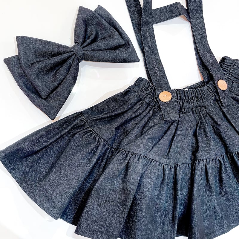 Wonny Ribbon【予約】Black denim skirt (black)《送料無料・