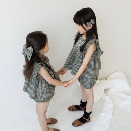 Wonny Ribbon【即納】(残りXL) Olive check set up《送料無料・セット割対象》