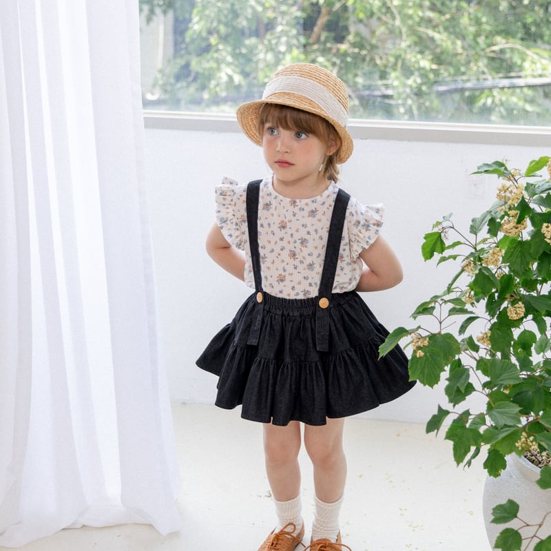 Wonny Ribbon【予約】Black denim skirt (black)《送料無料・