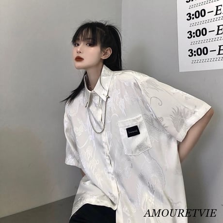 シャツ ブラウス 香港 台湾 中華風 ホワイト ブラック カジュアル ピープス 韓国ファッション