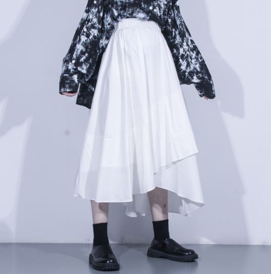 ロングスカート アシンメトリー スタイリッシュ 白 ホワイト Aライン  