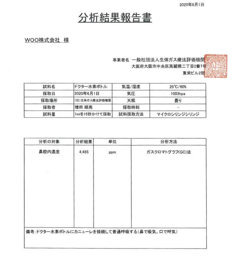 WOO高濃度水素ガス生成・高濃度水素水生成機器ドクター水素ボトル