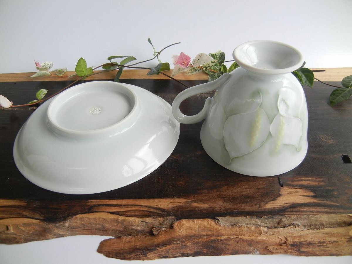 楽山焼　珈琲茶碗 楽山焼 珈琲茶碗 天神蟹彫 カップ＆ソーサー ペア 水月焼 二六焼