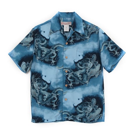 B965【希少モデル】マカナレイ　和柄　半袖シャツ　シルク　ドラゴン　美品 マカナレイ アロハシャツ ジャガードシルク ドラゴン 天然インディゴ