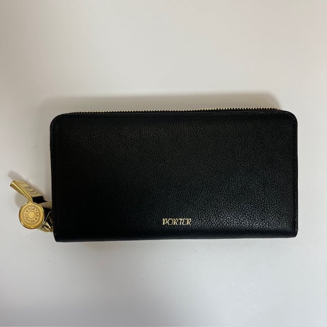 【未使用級】ポーター ホイッスル コンパクトウォレット PORTER、シュリンクレザーのウォレット「TONE」 引き手が真鍮製