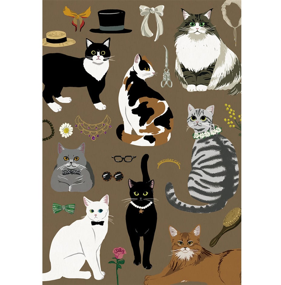 極美品　HIRAMEKI. ヒラメキ ラウンドファスナー バースデーキャッツ 猫 HIRAMEKI】Round/ラウンド ラウンドファスナー長財布 バースデー