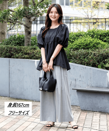 【洗える・シワになりにくい】スクエア シアーペプラムブラウス