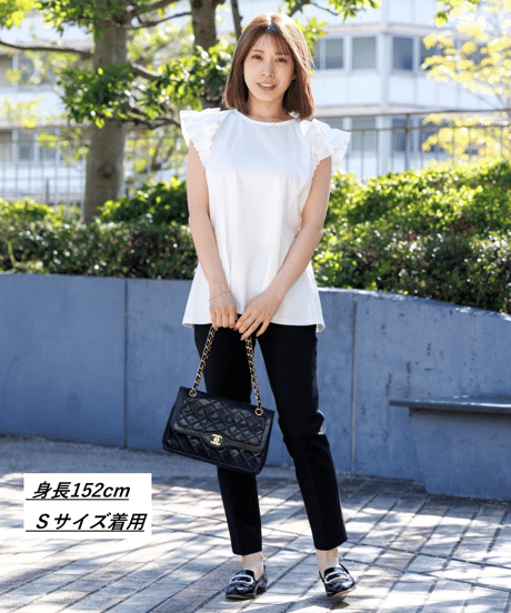 【洗える・ドライタッチ・透けない】ポンチ袖フリルＴシャツ