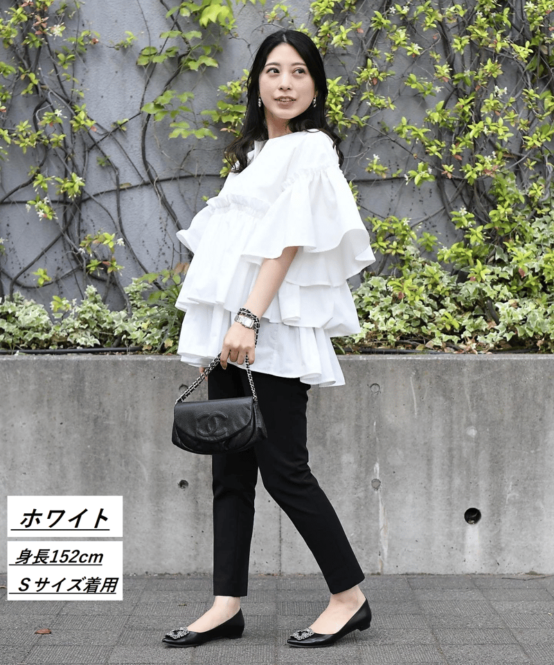 シワになりにくい袖付きティアードブラウス