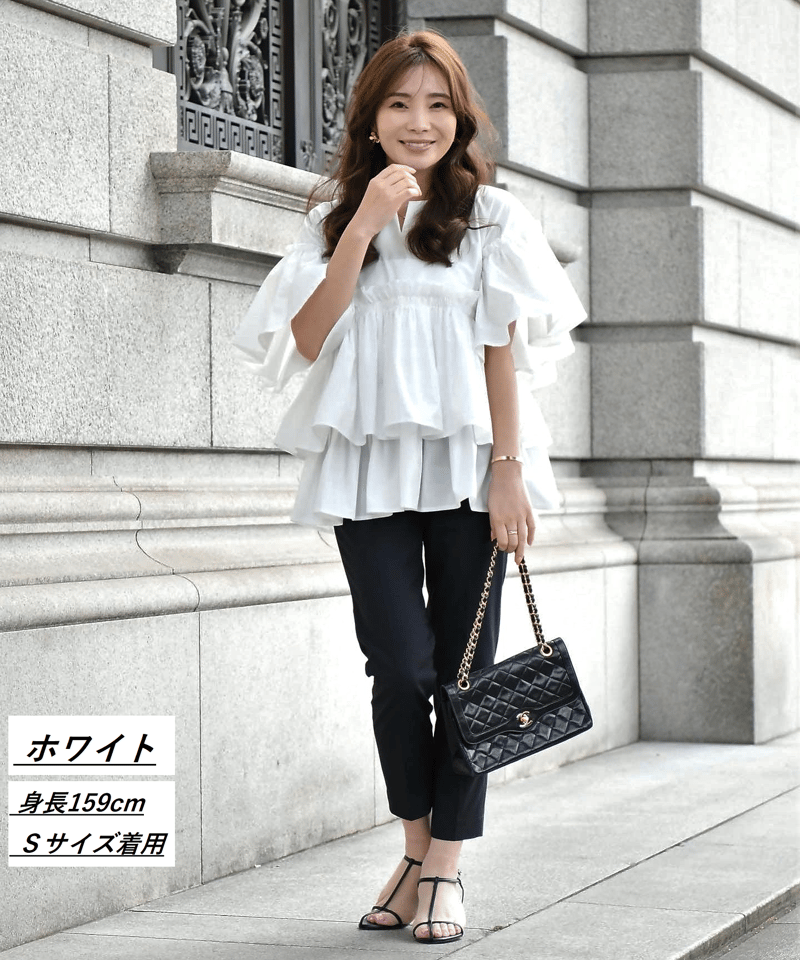 シワになりにくい袖付きティアードブラウス