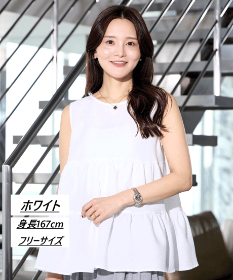 【洗える・シワになりにくい】前後2WAYサッカーペプラムノースリーブブラウス・6/19(金)20:00発売開始