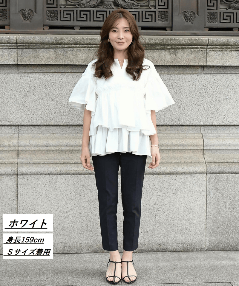 シワになりにくい袖付きティアードブラウス