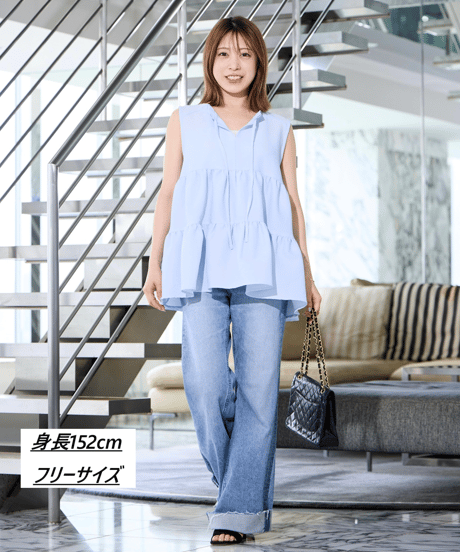 【洗える・シワになりにくい】前後2WAYサッカーペプラムノースリーブブラウス・6/19(金)20:00発売開始