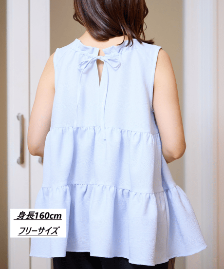 【洗える・シワになりにくい】前後2WAYサッカーペプラムノースリーブブラウス・6/19(金)20:00発売開始