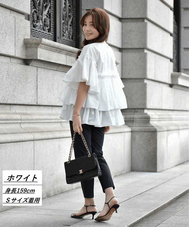 シワになりにくい袖付きティアードブラウス