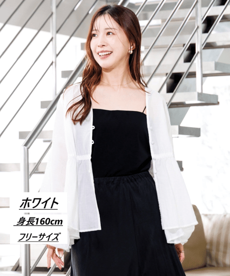 SONO ホワイト　ブラウス　ゆるペプラム　ウェーブ　リボン　シアー　夏物　春物 Sono - SONO ホワイト ブラウス ゆるペプラム ウェーブ リボン シアー