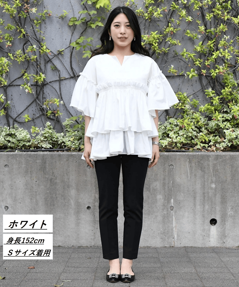 シワになりにくい袖付きティアードブラウス