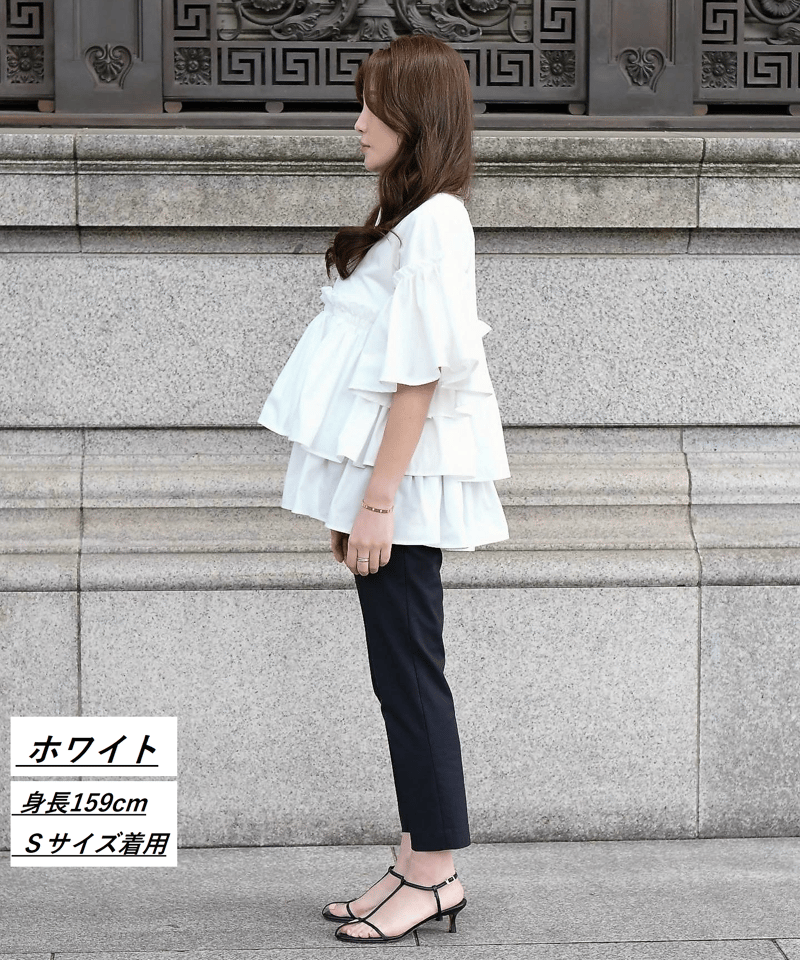 シワになりにくい袖付きティアードブラウス