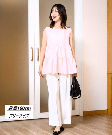 【洗える・シワになりにくい】前後2WAYサッカーペプラムノースリーブブラウス・6/19(金)20:00発売開始