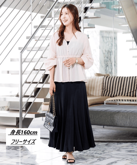 【洗える】シアーペプラムＶネックブラウス