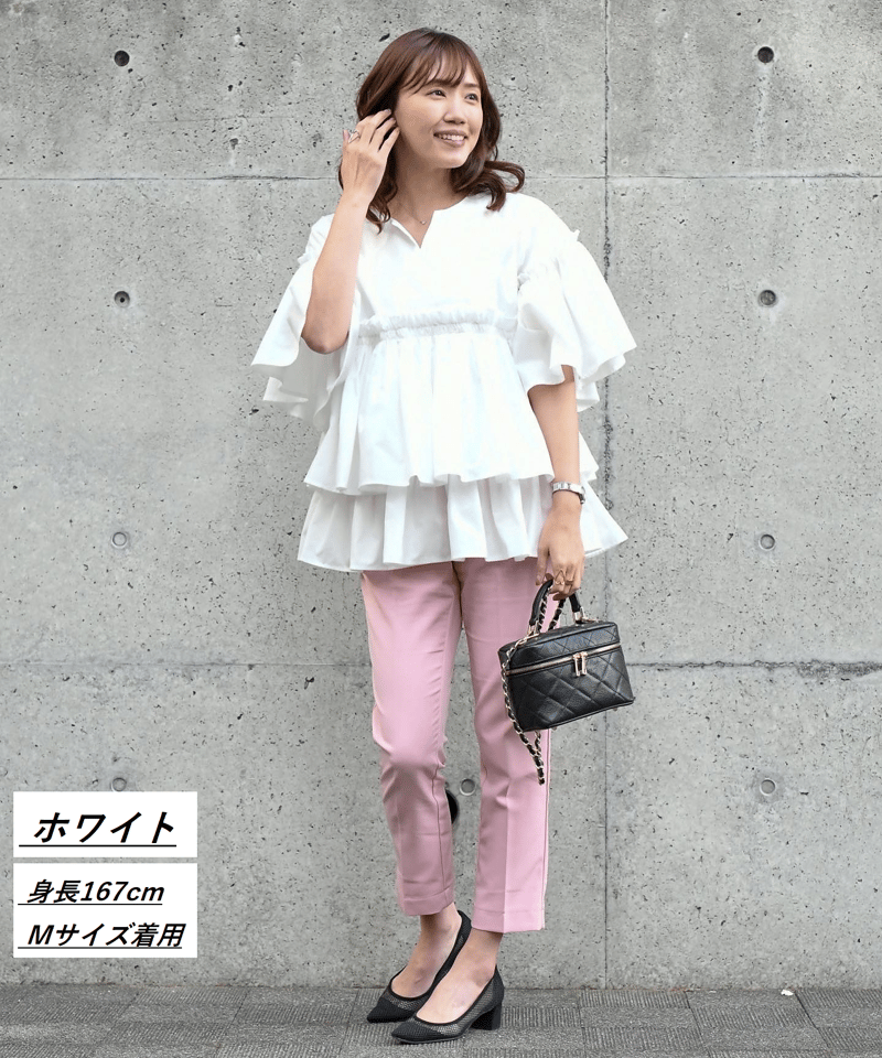 シワになりにくい袖付きティアードブラウス