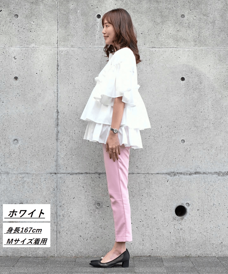 シワになりにくい袖付きティアードブラウス