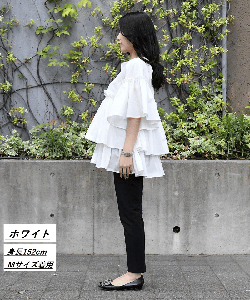 シワになりにくい袖付きティアードブラウス