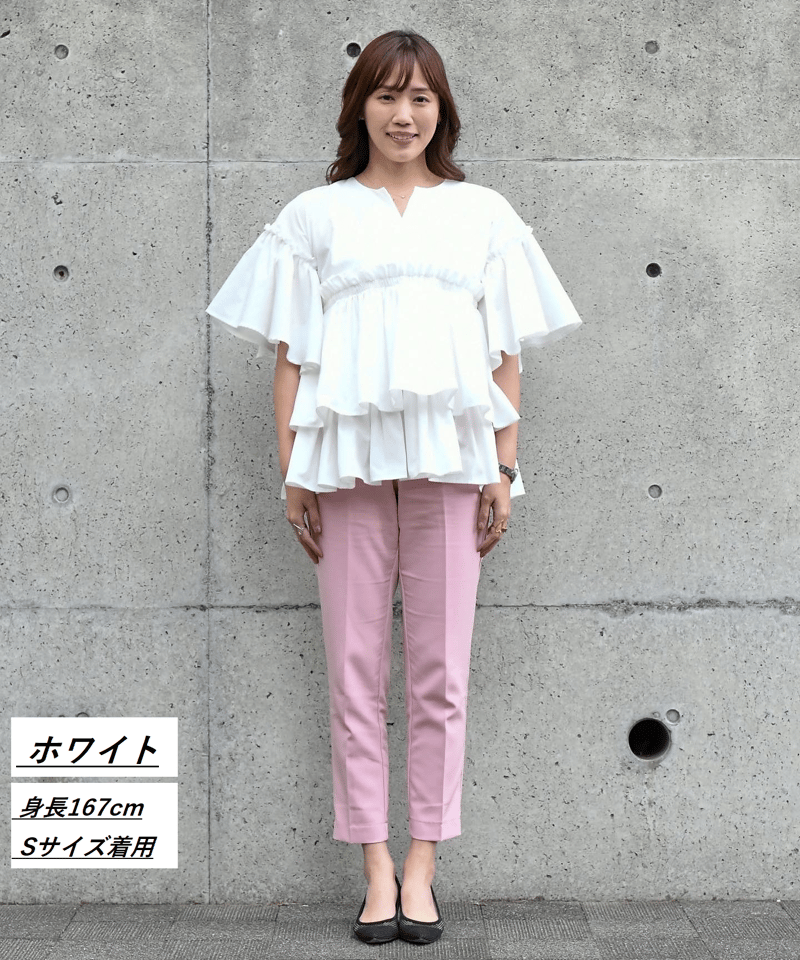 シワになりにくい袖付きティアードブラウス