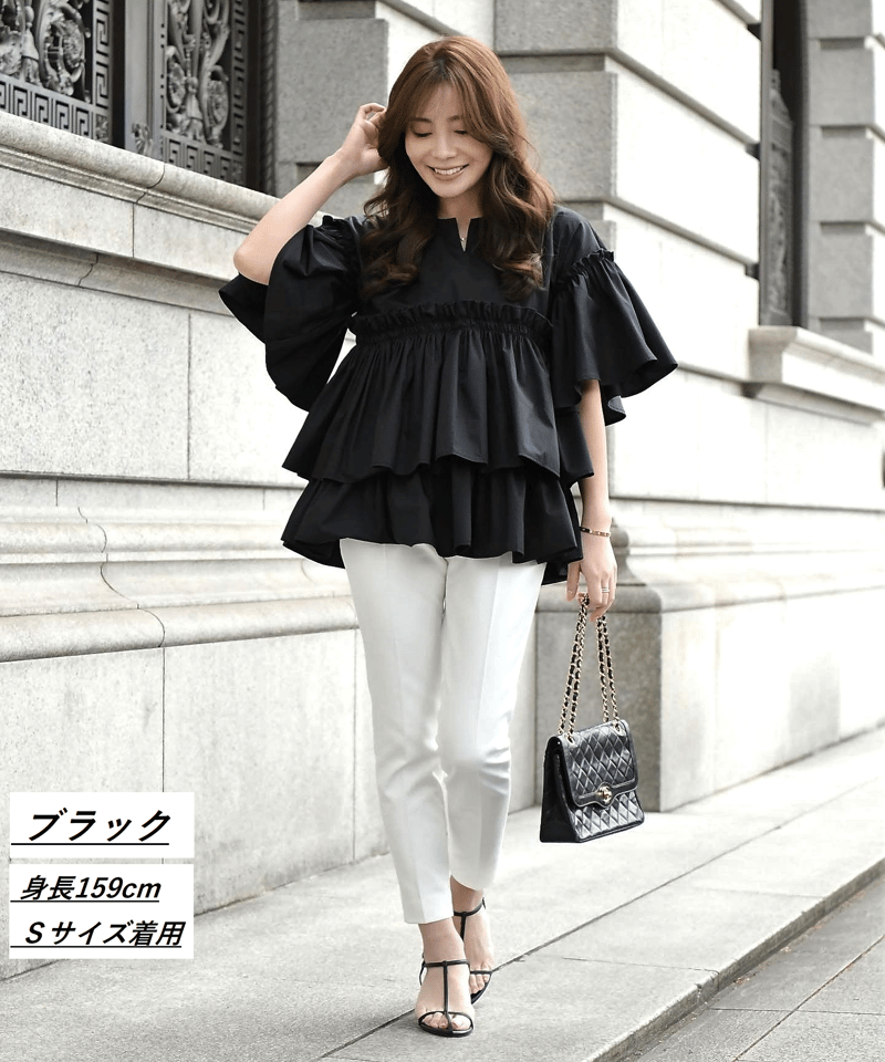 シワになりにくい袖付きティアードブラウス