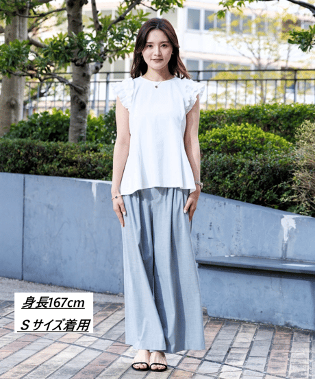 【洗える・ドライタッチ・透けない】ポンチ袖フリルＴシャツ
