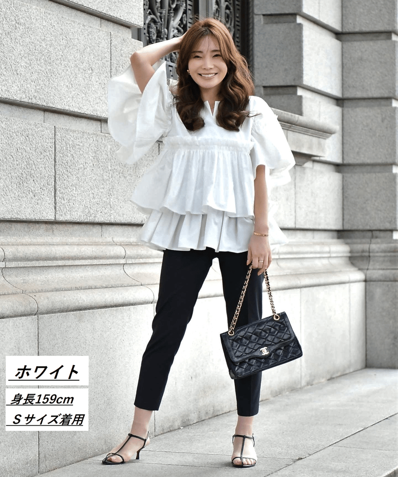 シワになりにくい袖付きティアードブラウス