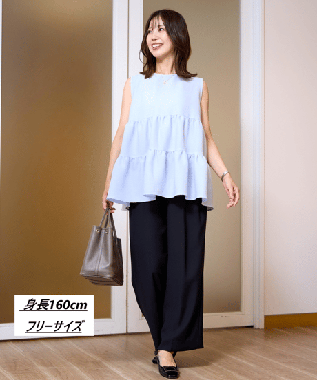 【洗える・シワになりにくい】前後2WAYサッカーペプラムノースリーブブラウス・6/19(金)20:00発売開始
