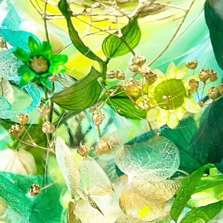再販*期間限定『宝石の森〜高潔のエメラルド〜』プリザーブドフラワーとクリスタルのメルヘンハーバリウムライト