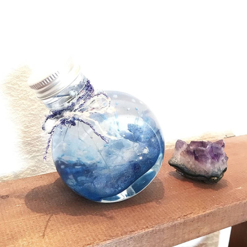 ラリマーのパワーハーバリウム！綺麗！ 宵色の森』プリザーブドフラワーとクリスタルのメルヘンハーバリウム