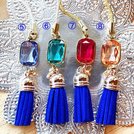 『星のJewel*』ビジューとスワロフスキークリスタルのセミオーダーネイビータッセルストラップ