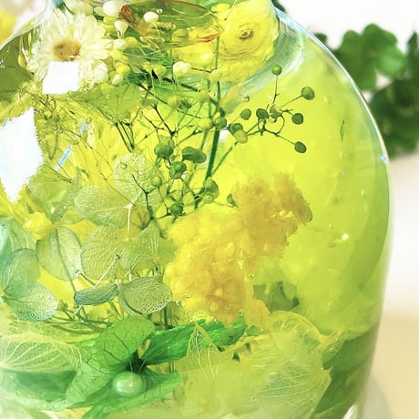 期間限定*『宝石の森〜幸福のペリドット〜』プリザーブドフラワーとクリスタルのメルヘンハーバリウムライト