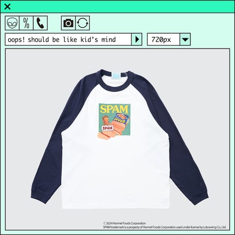 ％psh SPAM® Brand raglan longsleeve tee　/　SPA-OPS2402 WHITE×NAVY